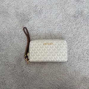Michael Kors Cream and Brown Wristlet